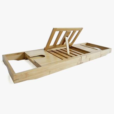 China Hot Selling Durable Wholesale Luxury Bath Organizer Extendable Bamboo Bathtub Trolley for sale