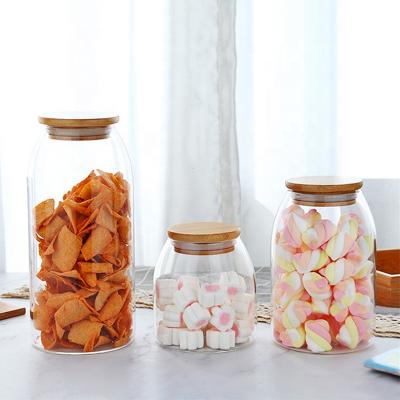 China Wholesale Custom Bamboo Borosilicate Canister Glass Jars Freshness Preservation Storage Large With Bamboo Lid for sale