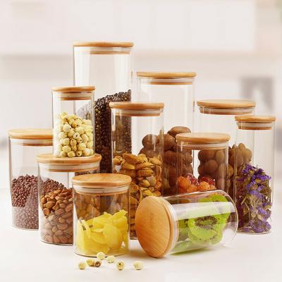 China Freshness preservation customization seal jar with lid set bamboo glass with bamboo lid and straw glass jar bamboo lid for sale