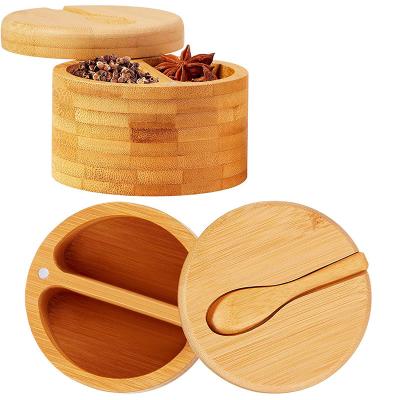 China Viable Wholesale Kitchen Salt Pepper Spice Storage Container Spice Jars With Bamboo Lids Bamboo Salt Box for sale