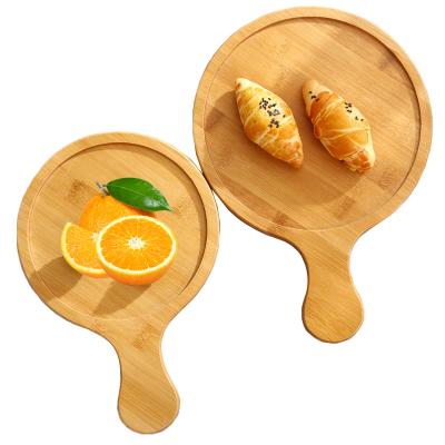 China Sustainable Custom Multifunctional Bamboo Pizza Service Tray Breakfast Tray Bamboo Serving Tray With Handle for sale