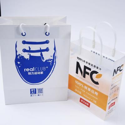 China Customized PVC Recyclable Matte Frosted PVC Shopping Logo Printed Transparent Clear Tote Bag With Handle for sale