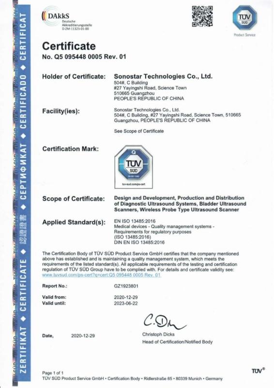 ISO13485 - Guangzhou Sonostar Technologies Co., Limited