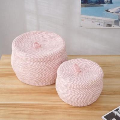 China Household Bathroom Laundry Sustainable Clothes Woven Storage Organizer Blanket Makeup Cotton Rope Storage Basket for sale