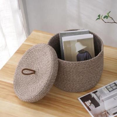 China Desktop Organizer Tool Storage Box Bathroom Makeup Cotton Rope Woven Storage Basket Viable Home for sale