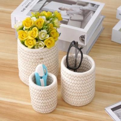 China Viable Rope Woven Bathroom Makeup Storage Basket Desktop Organizer Cotton Storage Basket Sundries Snacks Storage Barrel for sale