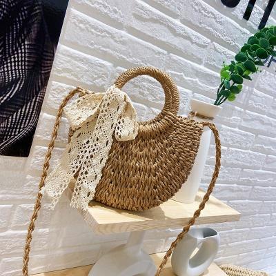 China Newest Design Shoulder Bag Women Straw Bag With Scarf Chain High Quality Ladies Handbags for sale