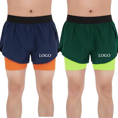 China Anti-wrinkle Custom Logo Men Body Building Training Jogger Fitness Shorts Double Layer GYM Athletic Running men's sports pants for sale