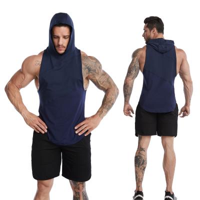 China Breathable Hot Style Oversized Sports Vest Men's Hooded Fitness Quick Dry Vest Sweat Running Outside Tank Top For Men for sale