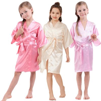 China QUICK DRY Children Nightgown Glossy Summer Thin Cardigan Robe for Girls Sleepwear Children Twisted Satin Pajamas Custom Logo for sale