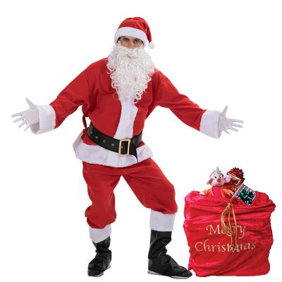 China Polyester High Quality M-4XL Cosplay Dress Up Wholesale Red Christmas Santa Velvet Costume Large Santa Christmas Gift Bag for sale