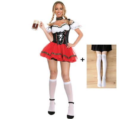 China Polyester 2024 Oktoberfest Costume Dress Women Germany Beer Maid Tavern Wench Waitress Girl Cosplay Halloween Fancy Party with Stockings for sale