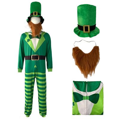 China Polyester 2024 New Style St. Patrick's Day Performance Cosplay Costume St. Patrick's Jumpsuit Green Clothing for Adult Men for sale