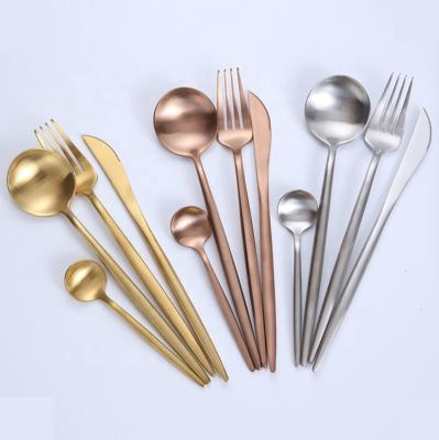 China Sustainable Outdoor Hotel Flatware Set Pink Gold Spoon And Fork Stainless Steel Cutlery for sale