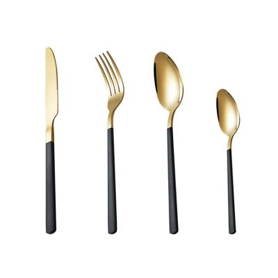 China Stainless Steel Cutlery Set Hot Sale Style Gold Color Handle Viable Black Flatware Set High Quality Stainless Steel Cutlery Set for sale