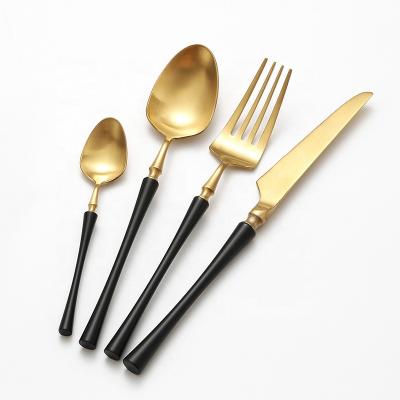 China Sustainable Black Gold Luxury Wedding Used Flatware Set Stainless Steel Cutlery for sale