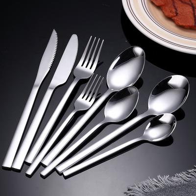 China Silver Spork Sustainable Dinnerware Set Morden Luxury Stainless Steel Flatware for sale