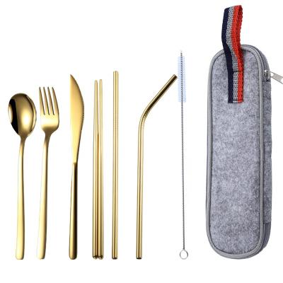 China Viable Hot Seller Luxury Flatware Set Reusable Stainless Steel Knife And Spoon Fork Travel Cutlery Set for sale