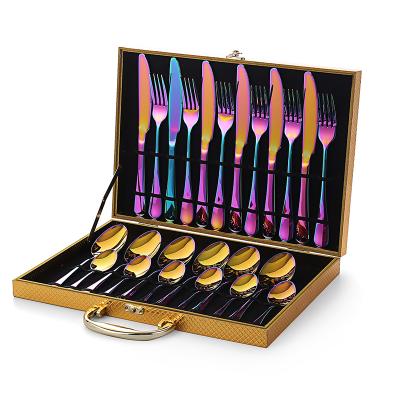 China Sustainable 24 Piece Cutlery Set Box Gifts Colorful Romantic Stainless Steel Flatware for sale