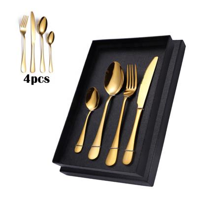 China Sustainable 4 Piece Stainless Steel Cutlery Flatware, Elegant And Shiny Golden Flatware for sale