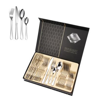 China Sustainable Silver Flatware Cutlery Set Box Travel Stainless Steel Flatware Gift for sale