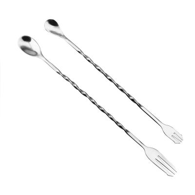 China Durable Long Handle Cutlery Ice Cream Coffee Tea Fork Stainless Steel Flatware Bar Stir Spoons for sale