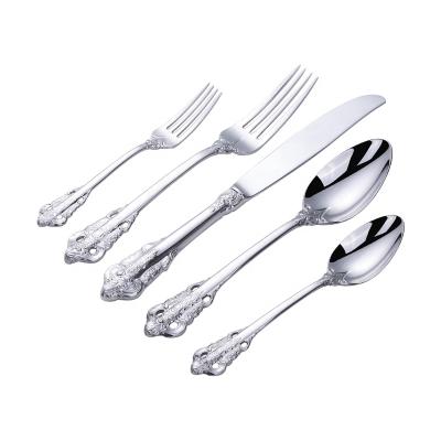 China Unique Design Sustainable Dinnerware Set Viable Stainless Steel Flatware Sleek Silver Plated Set for sale