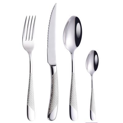 China Wholesale Viable 4 Piece Silver Mirror Dinnerware Set High Logo Stainless Steel Metal Spoon Knife Fork Polish Cutlery Set Customized for sale