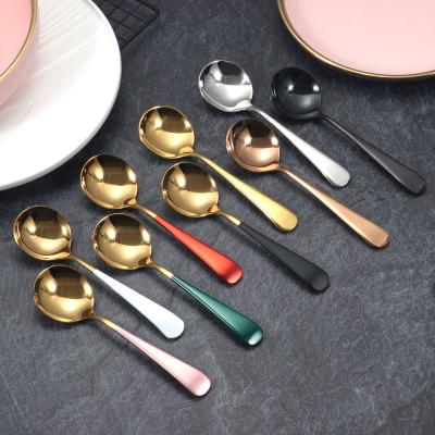 China Small 304 Stainless Steel Gold Dessert Flatware Set Metal Ice Cream Metal Tea Eco-Friendly Popular Handled Spoon for sale