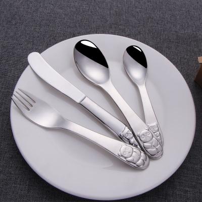 China Viable cartoon image on lovely handle Panda Shape 304 stainless steel children's creative cutlery set for children reflect Polish children for sale