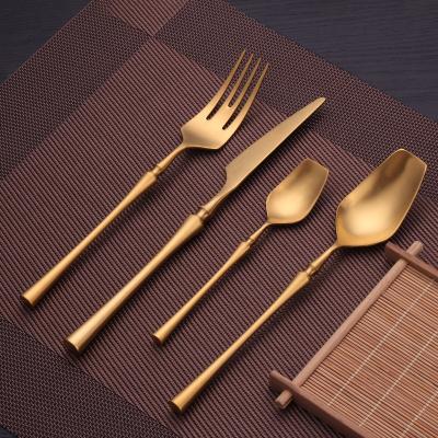 China Viable Matte Luxury Golden Stainless Steel Flatware Set With Gift Box Design Silverware Gold Flatware Set High End Flatware Set for sale