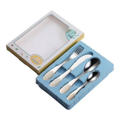 China Food Grade Viable Custom Colorful Pattern Stainless Steel Children Tableware Knife Fork Spoon Kids Flatware Flatware Sets for sale