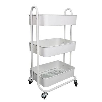 China Easy Assemble 3 Tier Kitchen Storage Rack Cart Living Room Bathroom Gathering Trolley Cart for sale