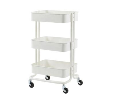 China Modern Three Tier Mobile Free Hand Trolley Shelf Home Storage Rack Cart for sale