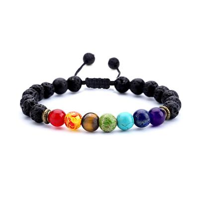 China BOHEMIA 8mm Lava Rock Men Women 7 Chakras Aromatherapy Essential Oil Diffuser Bracelets Braided Rope Yoga Beads Natural Stone Bracelet for sale