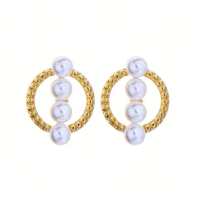 China FASHIONABLE Cheap Gold Plated Pearl Bar Circle Round Shape Stud Earrings for sale