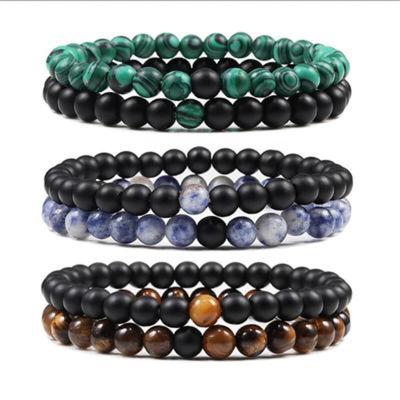 China 2021 New Products FASHIONABLE Elastic Band 6mm Natural Stone 2 Piece Hip Hop Beaded Bracelets for sale