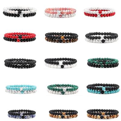 China 2021 new products FASHIONABLE elastic band 6 mm natural stone 2 pieces of beaded bracelets set for sale