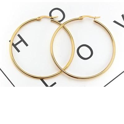 China 2021 TRENDY Fashion Women Jewelry Classic 2mm Thick Gold Plated Stainless Steel Hoops Earrings for sale