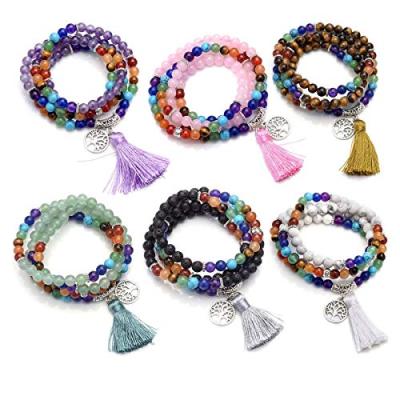 China BOHEMIA 7 Chakra Mala Prayer Beads 108 Meditation Healing Tree Of Life Tassel Charm Multilayer Multifunctional Bracelet For Women for sale