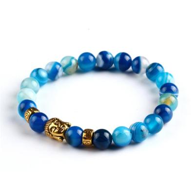 China Burma crystal jewelry made of natural Thailand lava stone blue stone gold agate Buddha beaded bracelets for sale