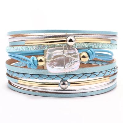 China 2019 Hot Seller FASHION Handmade Bohemian Baroque Beads Multi Boho Leather Jewelry Wrap Rope Cuff Bracelets For Women Girls for sale