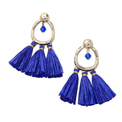 China 2019 Newest USA Spring Design Royal Blue Stylish Tassel Wild Statement Jewelry Metal BOHEMIA Dangle Earrings for sale