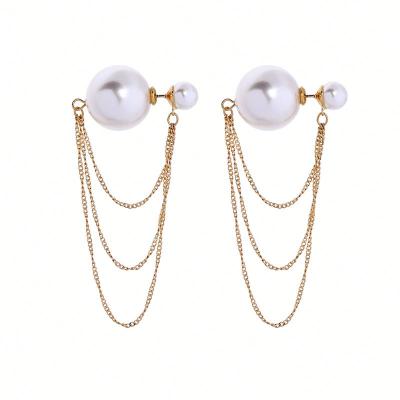 China 2019 BOHEMIA New Design Chic Gorgeous Pearl Large 3 Layer Gold Chain Earrings For Women for sale