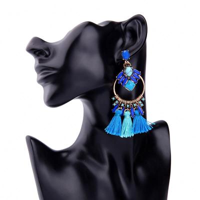 China BOHEMIA 2022 New Products Color Bohemian Earrings Blue Epoxy Resin Stones Acrylic Tassel for sale