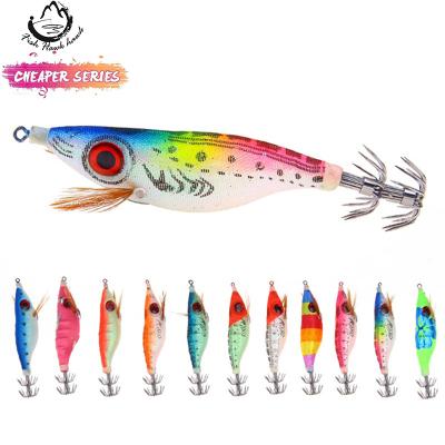 China Stainless Steel Jigging Fishing Shrimp Lure Squid Cuttlefish Wood Jig Lure Fluorescence Wood Luminous Shrimp With 2.5# Hook for sale