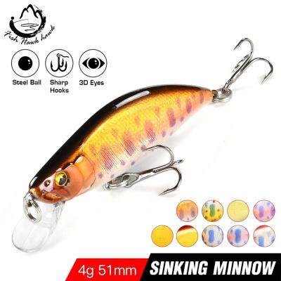 China ABS Plastic Minnow Lure Sinking Wobblers For Pike Steam Fishing Trout Hard Bass Jerkbait Swimbait Swim Bait Crankbait Perch 51mm 4g for sale