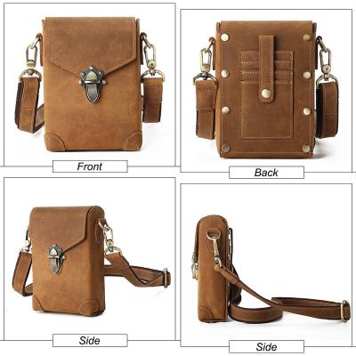 China Andong Retro Cowhide Cowhide Men's Belt Pocket Sling Bag Crazy Horse Leather GENUINE LEATHER Casual Wear Waist Pack Card Holder Male for sale