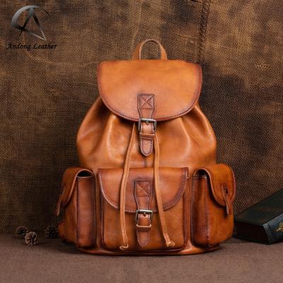 China Andong Waterproof Men Backpack Genuine Cow Leather Leisure Business Retro Vegetable Tanned Large Capacity Portable Shoulder Bag Travel Bags for sale