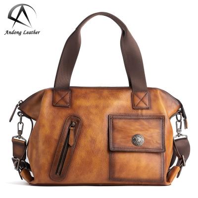 China Andong Retro GENUINE LEATHER Men Travel Messenger Bag Cowhide Casual Large Capacity Handbag Shoulder Bags Outdoor Genuine Leather for sale